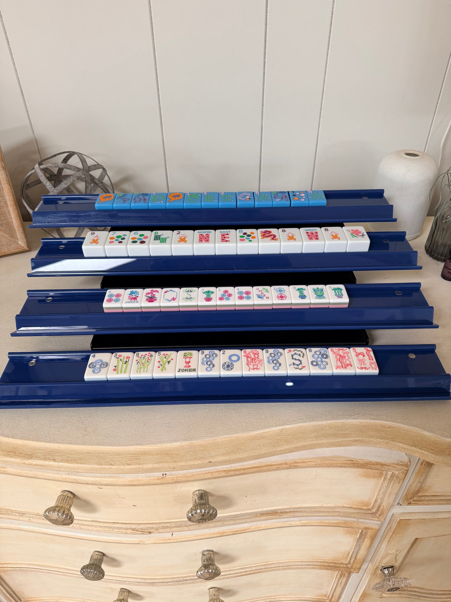 Navy Acrylic Mahjong Racks with Magnetic Pushers
