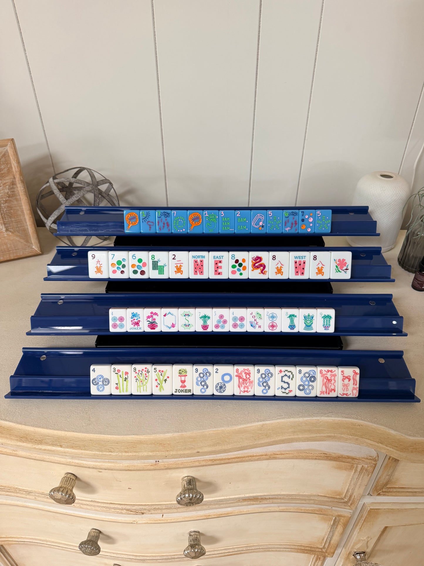 Navy Acrylic Mahjong Racks with Magnetic Pushers