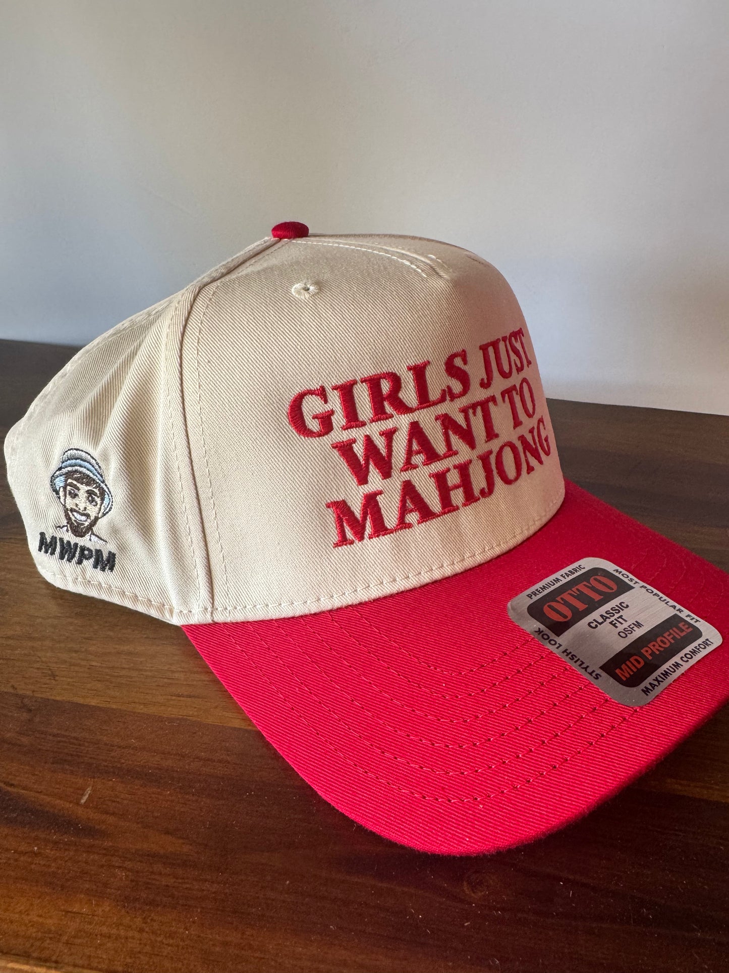 “Girls Just Want to Mahjong” Hat - RED/WHITE