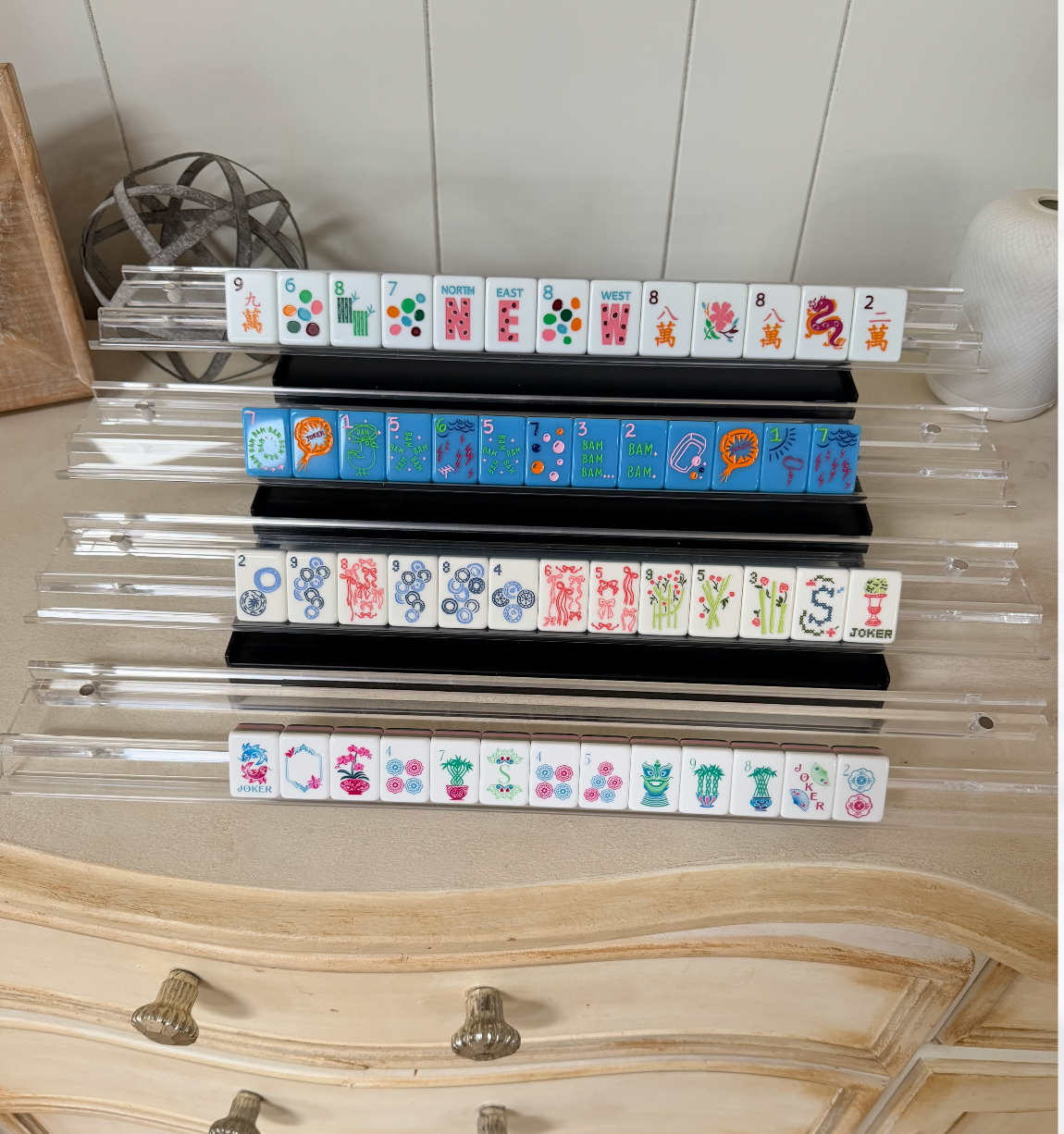 Clear Acrylic Mahjong Racks with Double Magnetic Pushers