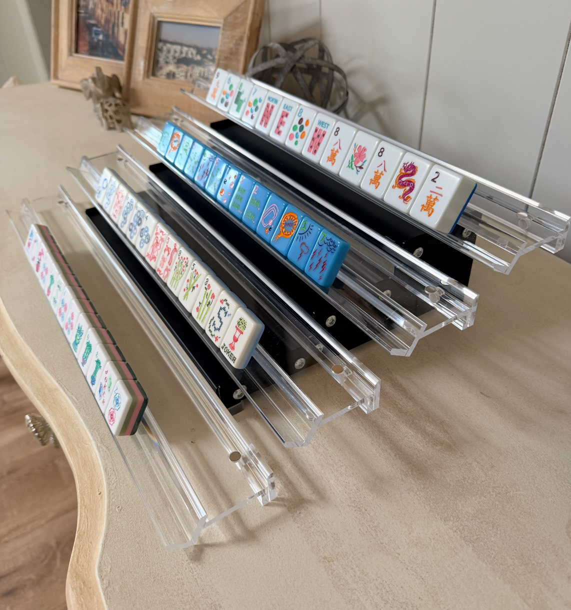 Clear Acrylic Mahjong Racks with Double Magnetic Pushers